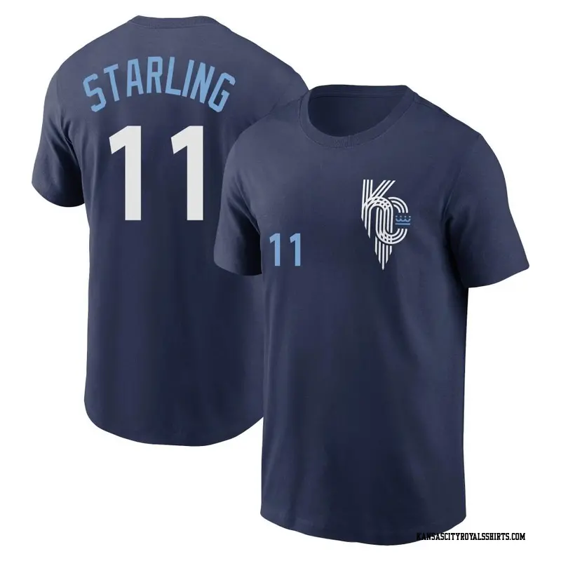 Men's Kansas City Royals ＃11 Bubba Starling Navy 2022 City Connect Name & Number T-Shirt