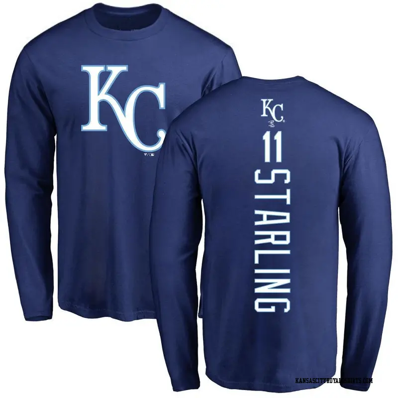 Men's Kansas City Royals ＃11 Bubba Starling Royal Backer Long Sleeve T-Shirt