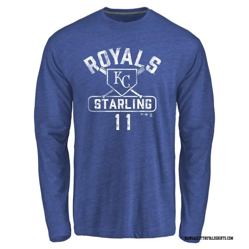 Men's Kansas City Royals ＃11 Bubba Starling Royal Branded Base Runner Long Sleeve T-Shirt