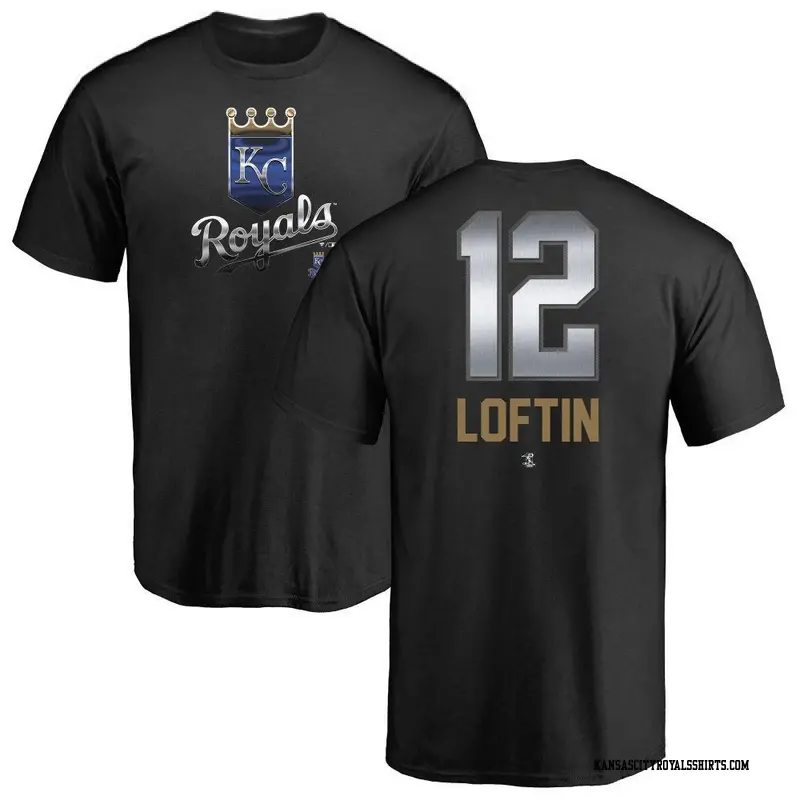 Men's Kansas City Royals ＃12 Nick Loftin Black Midnight Mascot T-Shirt