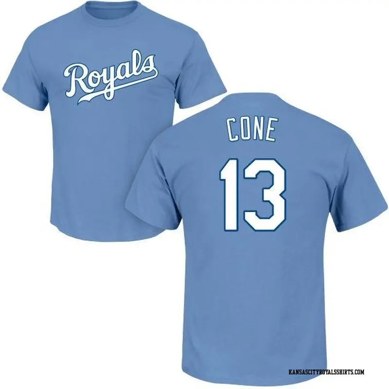 Men's Kansas City Royals ＃13 David Cone Light Blue Roster Name & Number T-Shirt