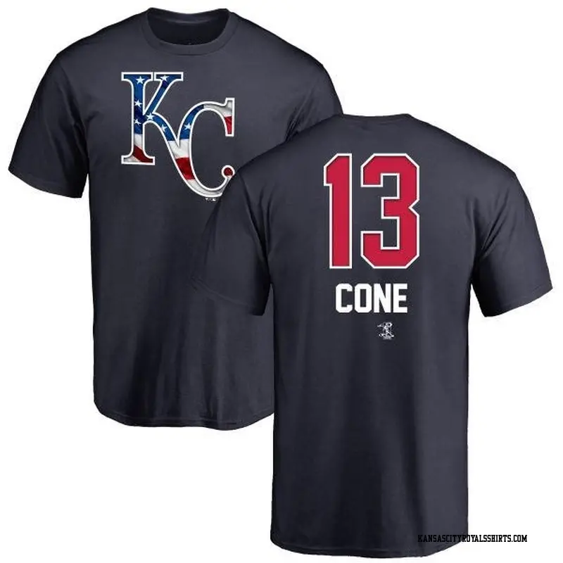 Men's Kansas City Royals ＃13 David Cone Navy Branded Name and Number Banner Wave T-Shirt