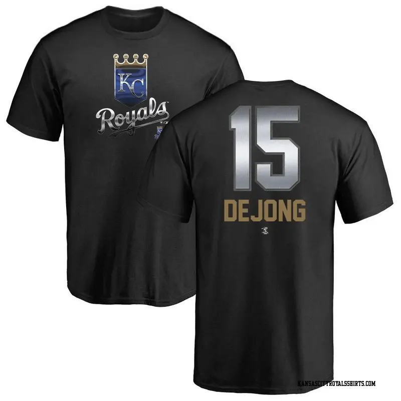 Men's Kansas City Royals ＃15 Paul DeJong Black Midnight Mascot T-Shirt