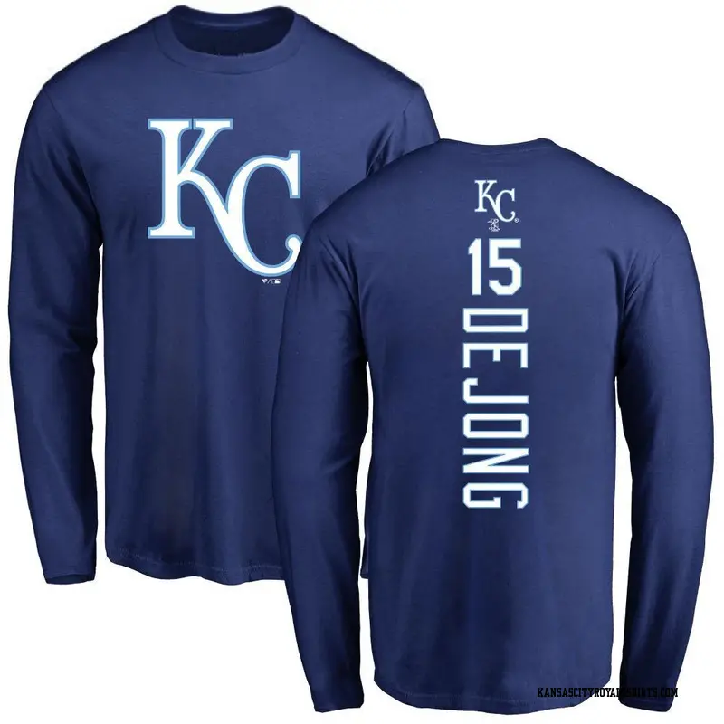 Men's Kansas City Royals ＃15 Paul DeJong Royal Backer Long Sleeve T-Shirt