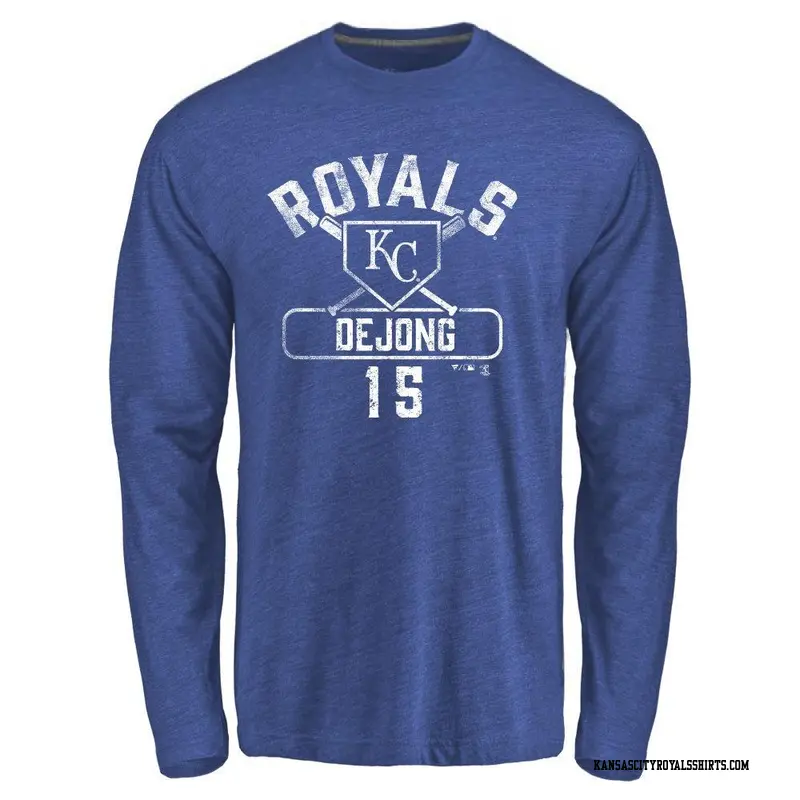 Men's Kansas City Royals ＃15 Paul DeJong Royal Base Runner Long Sleeve T-Shirt