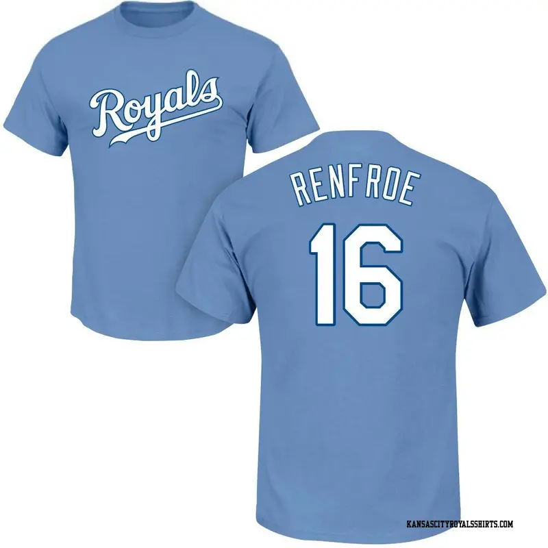 Men's Kansas City Royals ＃16 Hunter Renfroe Light Blue Roster Name & Number T-Shirt