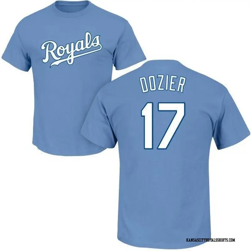 Men's Kansas City Royals ＃17 Hunter Dozier Light Blue Roster Name & Number T-Shirt