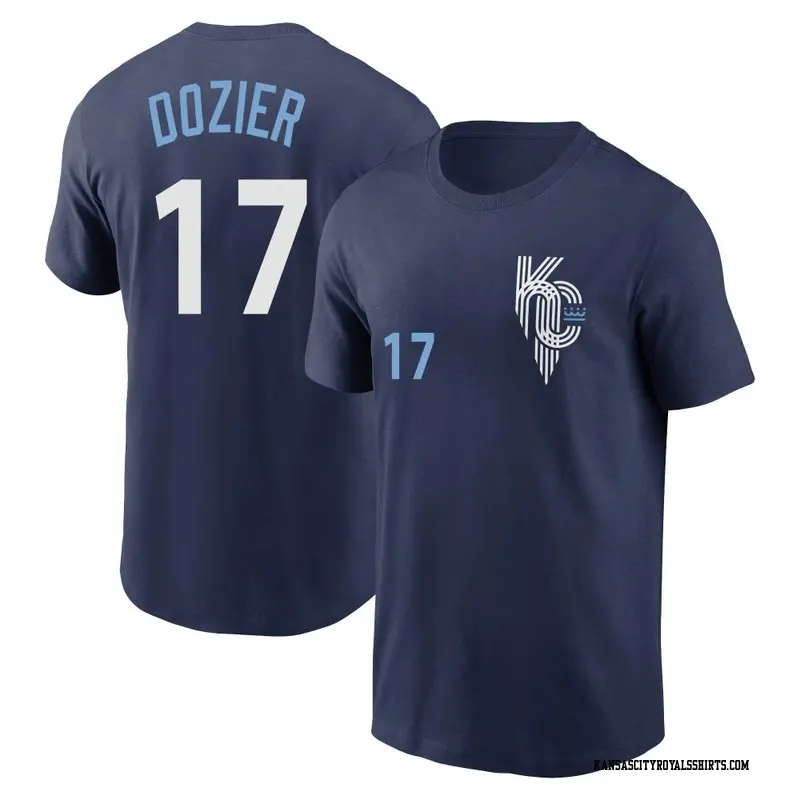 Men's Kansas City Royals ＃17 Hunter Dozier Navy 2022 City Connect Name & Number T-Shirt