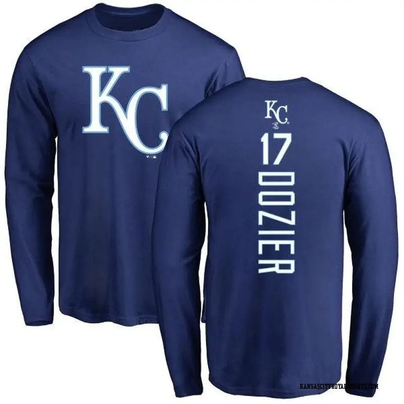 Men's Kansas City Royals ＃17 Hunter Dozier Royal Backer Long Sleeve T-Shirt