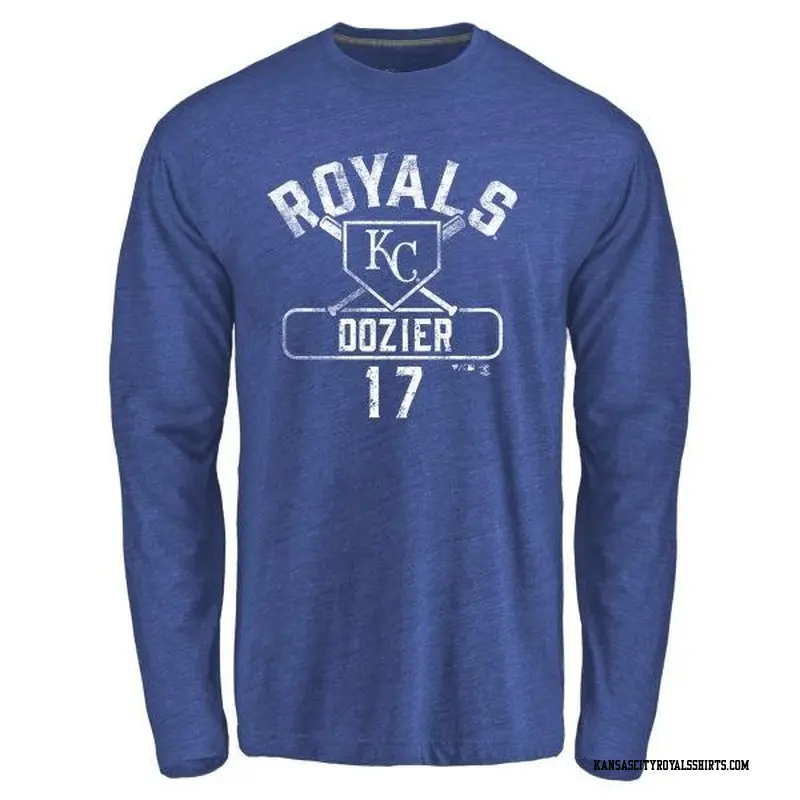 Men's Kansas City Royals ＃17 Hunter Dozier Royal Branded Base Runner Long Sleeve T-Shirt