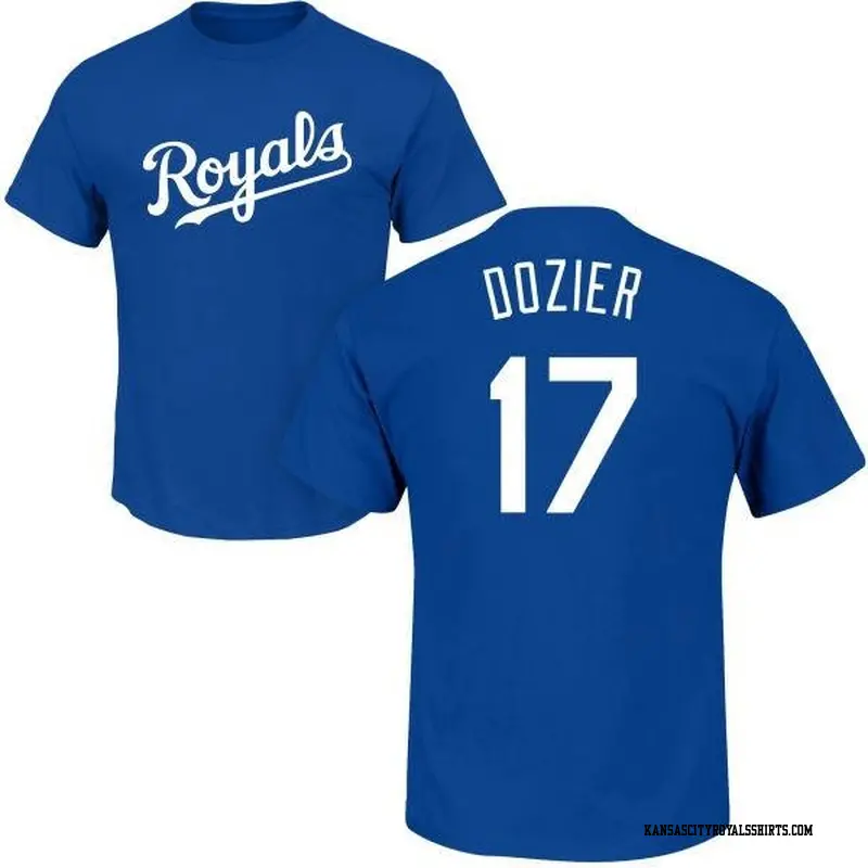 Men's Kansas City Royals ＃17 Hunter Dozier Royal Roster Name & Number T-Shirt