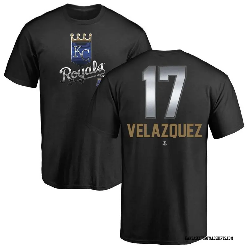 Men's Kansas City Royals ＃17 Nelson Velazquez Black Midnight Mascot T-Shirt