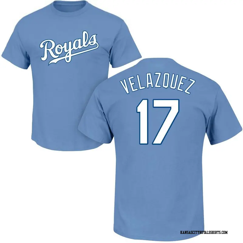 Men's Kansas City Royals ＃17 Nelson Velazquez Light Blue Roster Name & Number T-Shirt