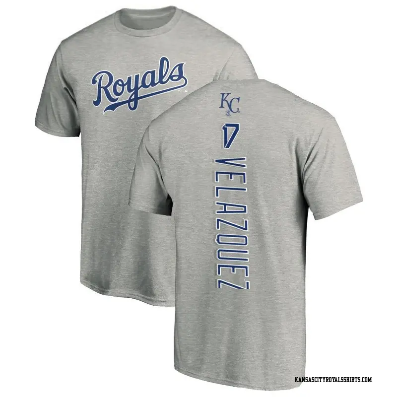 Men's Kansas City Royals ＃17 Nelson Velazquez Royal Backer T-Shirt Ash