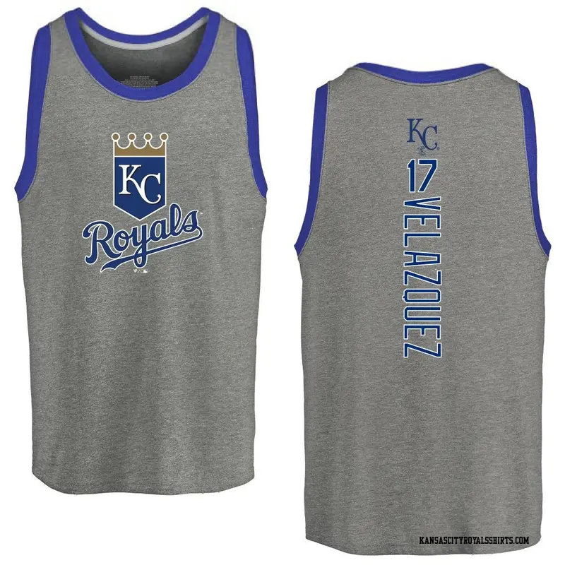 Men's Kansas City Royals ＃17 Nelson Velazquez Royal Backer Tank Top Ash