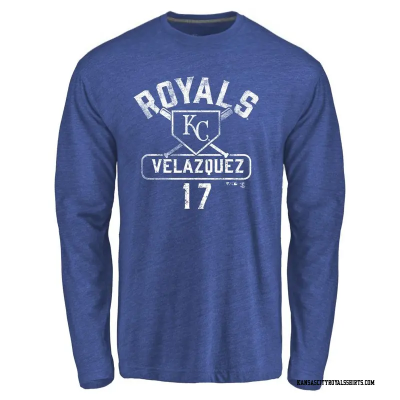 Men's Kansas City Royals ＃17 Nelson Velazquez Royal Base Runner Long Sleeve T-Shirt