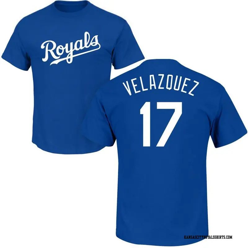 Men's Kansas City Royals ＃17 Nelson Velazquez Royal Roster Name & Number T-Shirt