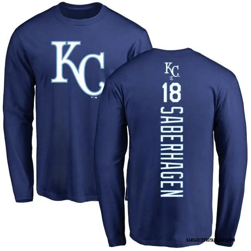 Men's Kansas City Royals ＃18 Bret Saberhagen Royal Backer Long Sleeve T-Shirt