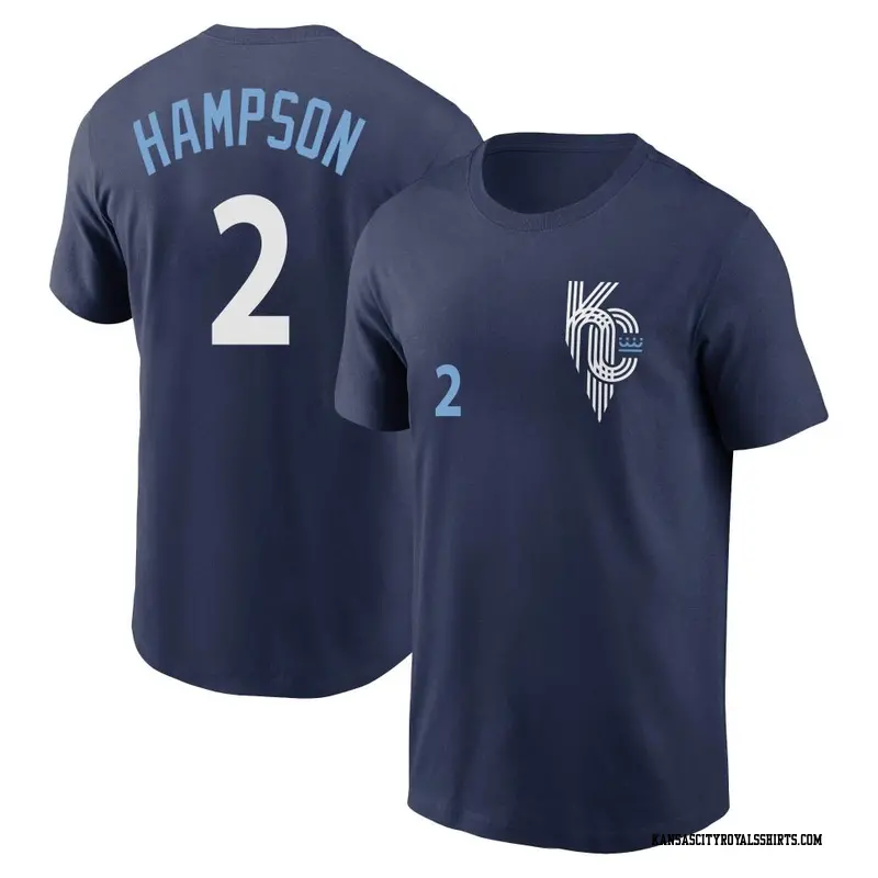 Men's Kansas City Royals ＃2 Garrett Hampson Navy 2022 City Connect Name & Number T-Shirt