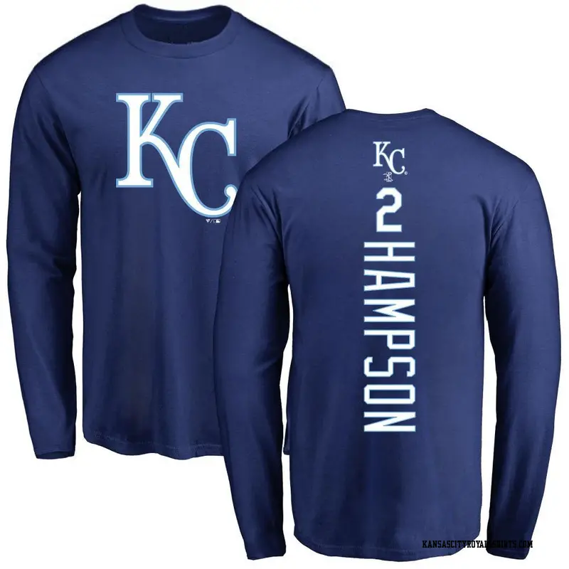 Men's Kansas City Royals ＃2 Garrett Hampson Royal Backer Long Sleeve T-Shirt