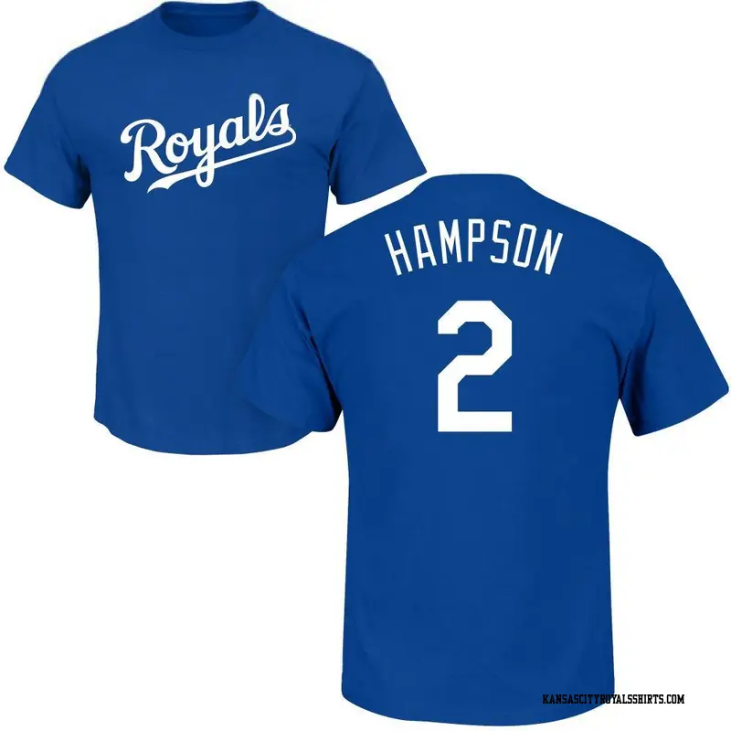 Men's Kansas City Royals ＃2 Garrett Hampson Royal Roster Name & Number T-Shirt