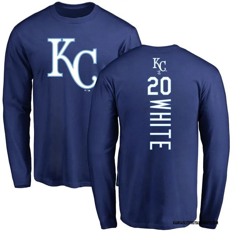 Men's Kansas City Royals ＃20 Frank White White Frank Backer Long Sleeve T-Shirt Royal