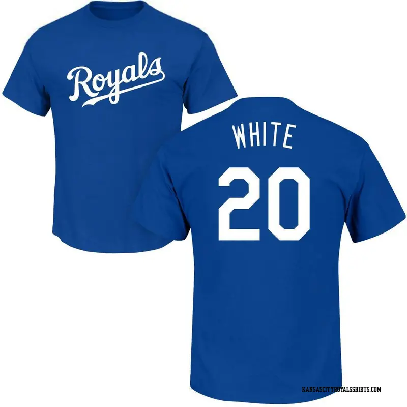 Men's Kansas City Royals ＃20 Frank White White Frank Roster Name & Number T-Shirt Royal