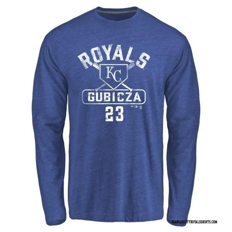 Men's Kansas City Royals ＃23 Mark Gubicza Royal Branded Base Runner Long Sleeve T-Shirt