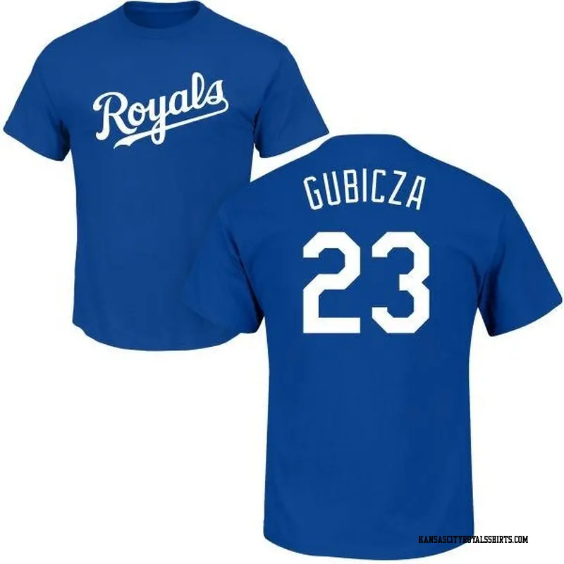 Men's Kansas City Royals ＃23 Mark Gubicza Royal Roster Name & Number T-Shirt