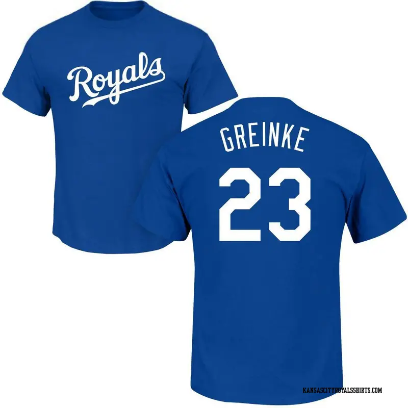 Men's Kansas City Royals ＃23 Zack Greinke Royal Roster Name & Number T-Shirt