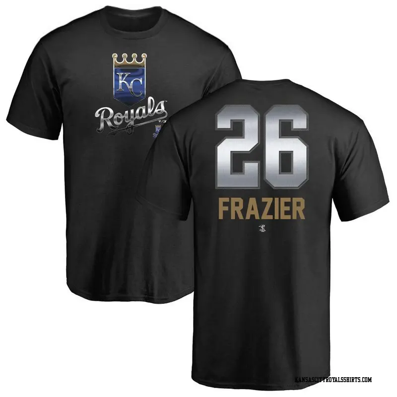 Men's Kansas City Royals ＃26 Adam Frazier Black Midnight Mascot T-Shirt