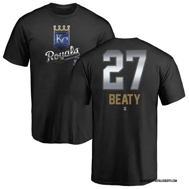 Men's Kansas City Royals ＃27 Matt Beaty Black Midnight Mascot T-Shirt