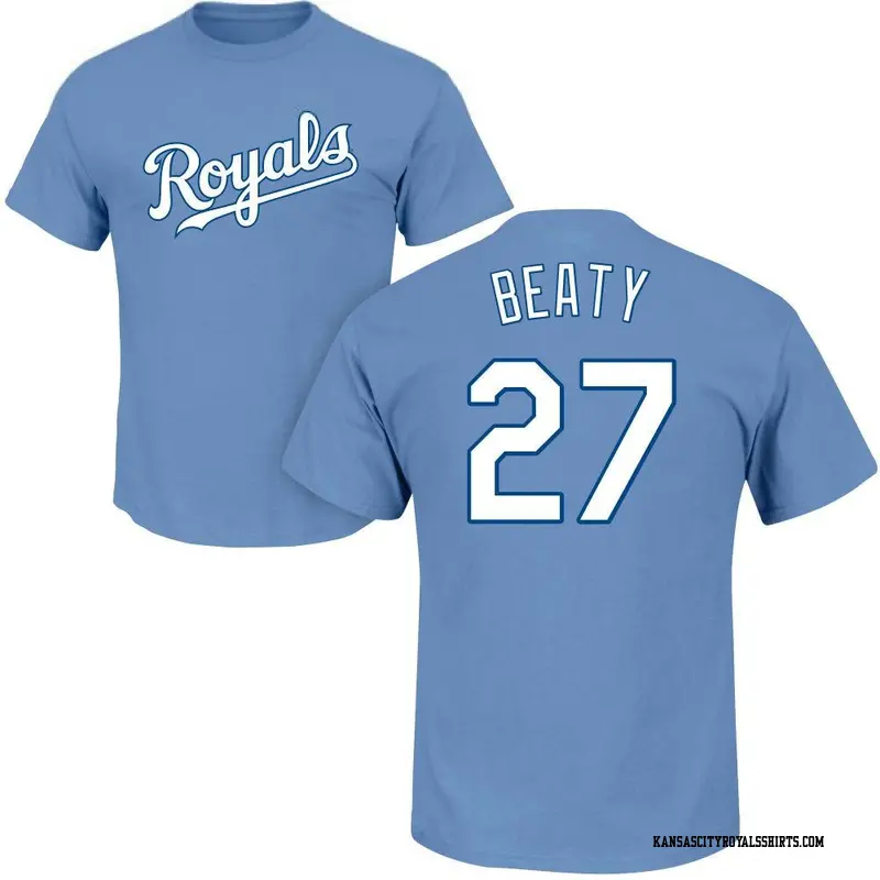 Men's Kansas City Royals ＃27 Matt Beaty Light Blue Roster Name & Number T-Shirt