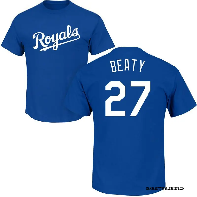 Men's Kansas City Royals ＃27 Matt Beaty Royal Roster Name & Number T-Shirt