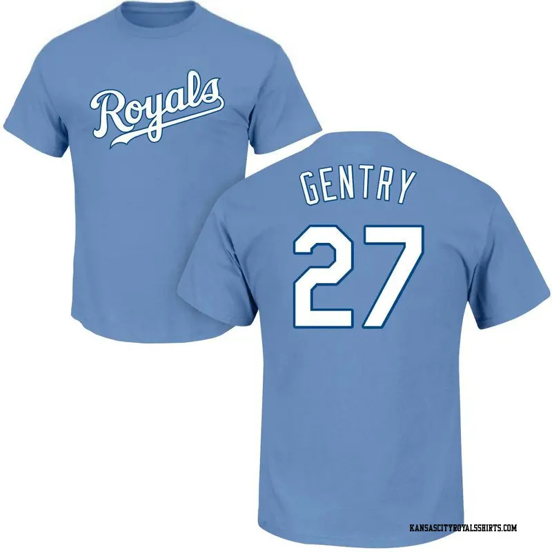 Men's Kansas City Royals ＃27 Tyler Gentry Light Blue Roster Name & Number T-Shirt