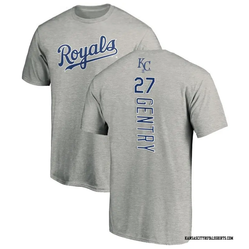 Men's Kansas City Royals ＃27 Tyler Gentry Royal Backer T-Shirt Ash