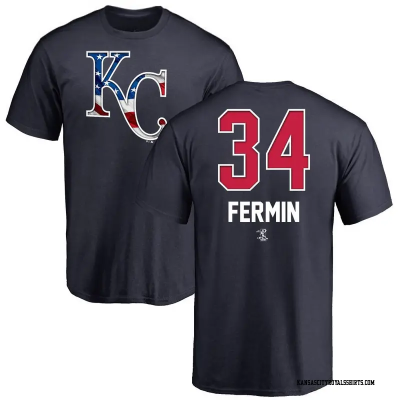 Men's Kansas City Royals ＃34 Freddy Fermin Navy Branded Name and Number Banner Wave T-Shirt