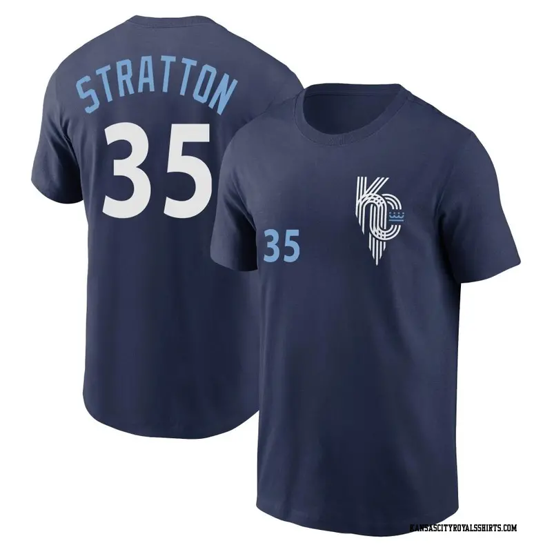 Men's Kansas City Royals ＃35 Chris Stratton Navy 2022 City Connect Name & Number T-Shirt