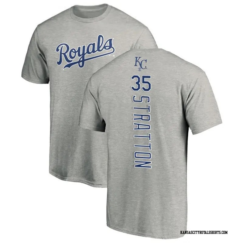 Men's Kansas City Royals ＃35 Chris Stratton Royal Backer T-Shirt Ash