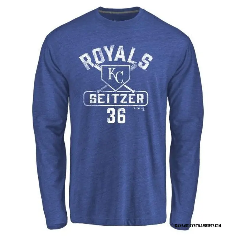 Men's Kansas City Royals ＃36 Kevin Seitzer Royal Branded Base Runner Long Sleeve T-Shirt