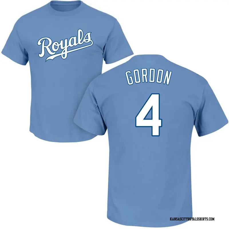 Men's Kansas City Royals ＃4 Alex Gordon Light Blue Roster Name & Number T-Shirt