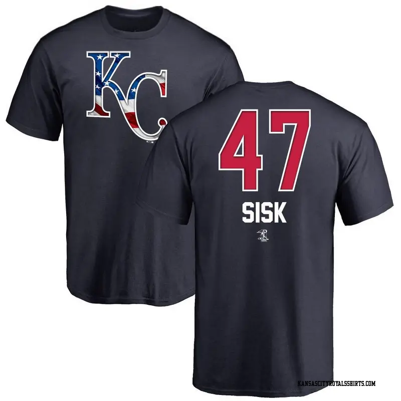 Men's Kansas City Royals ＃47 Evan Sisk Navy Name and Number Banner Wave T-Shirt