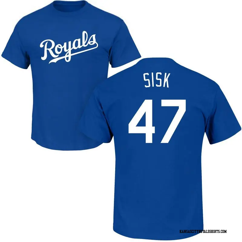 Men's Kansas City Royals ＃47 Evan Sisk Royal Roster Name & Number T-Shirt