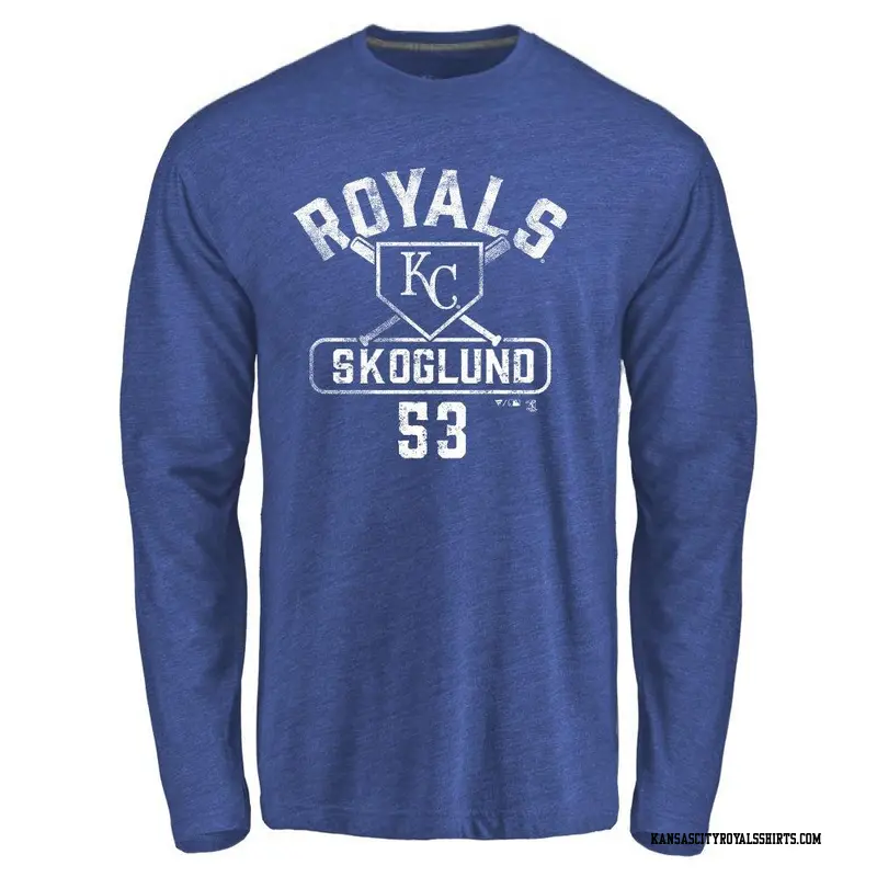 Men's Kansas City Royals ＃53 Eric Skoglund Royal Branded Base Runner Long Sleeve T-Shirt