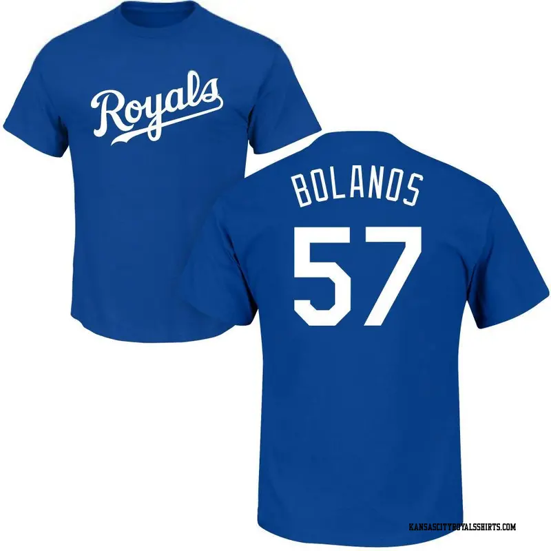 Men's Kansas City Royals ＃57 Ronald Bolanos Royal Roster Name & Number T-Shirt