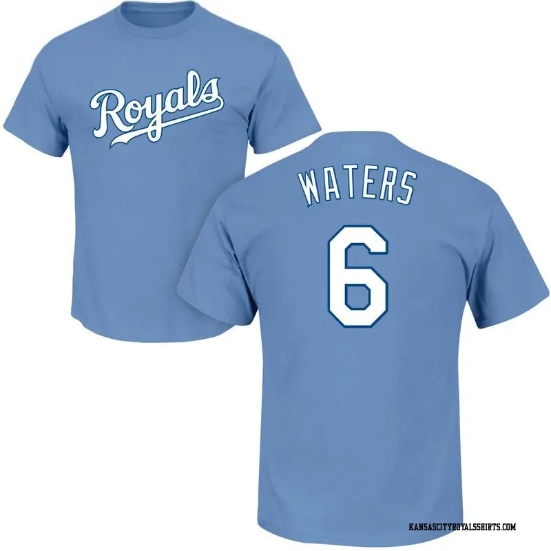 Men's Kansas City Royals ＃6 Drew Waters Light Blue Roster Name & Number T-Shirt