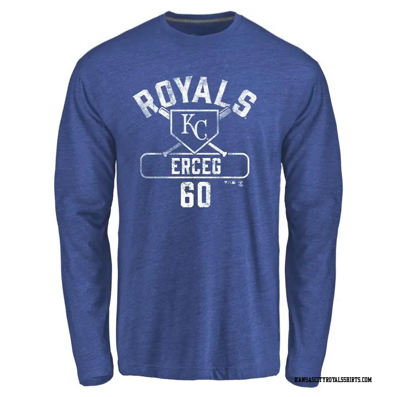 Men's Kansas City Royals ＃60 Lucas Erceg Royal Base Runner Long Sleeve T-Shirt