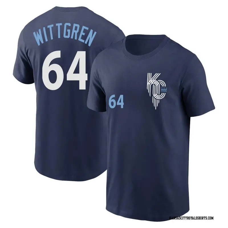 Men's Kansas City Royals ＃64 Nick Wittgren Navy 2022 City Connect Name & Number T-Shirt