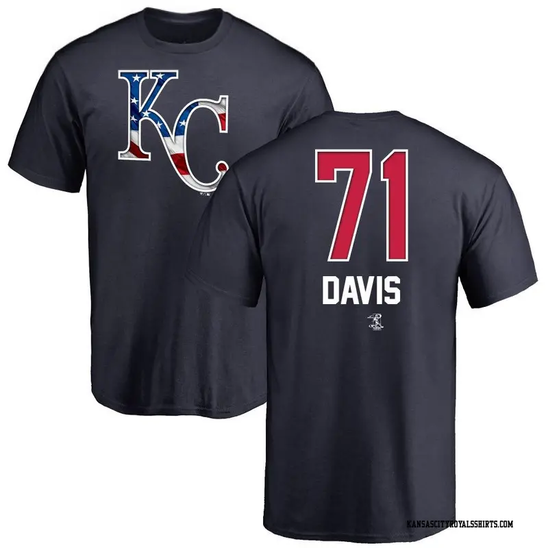 Men's Kansas City Royals ＃71 Wade Davis Navy Branded Name and Number Banner Wave T-Shirt