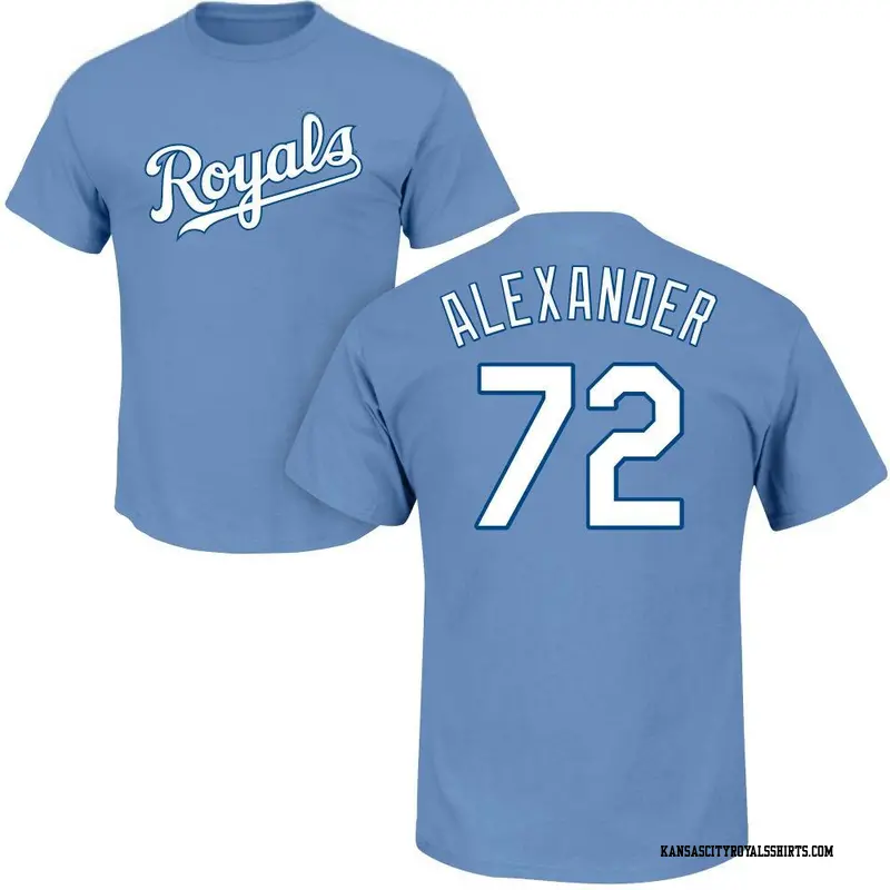 Men's Kansas City Royals ＃72 CJ Alexander Light Blue Roster Name & Number T-Shirt